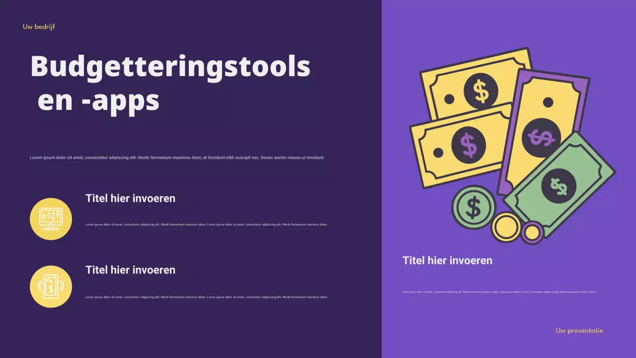 Presentatie over slimme budgettering in Purple Modern Finance