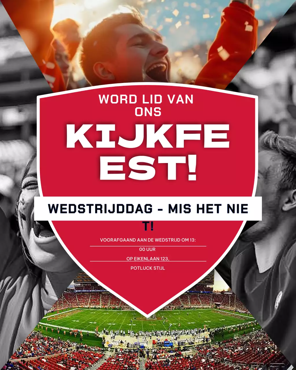 Uitnodiging voor een rood, opvallend sportkijkfeestje op Instagram