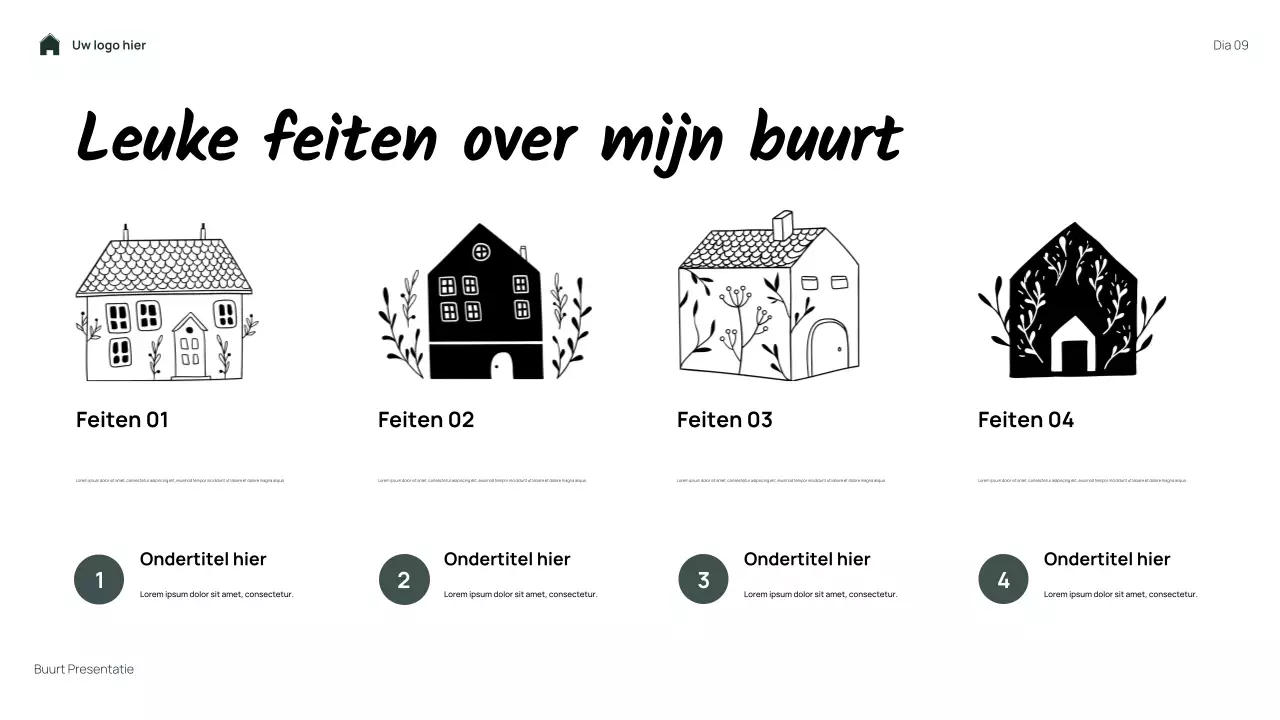 Groene, eenvoudige, bloemige presentatie van mijn buurt