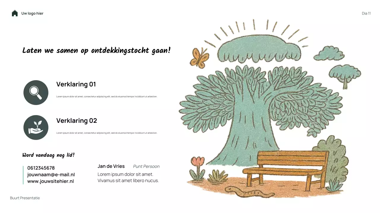 Groene, eenvoudige, bloemige presentatie van mijn buurt