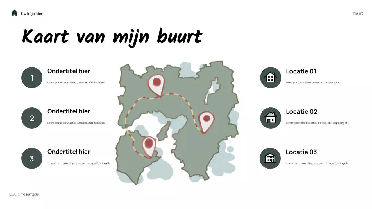 Groene, eenvoudige, bloemige presentatie van mijn buurt
