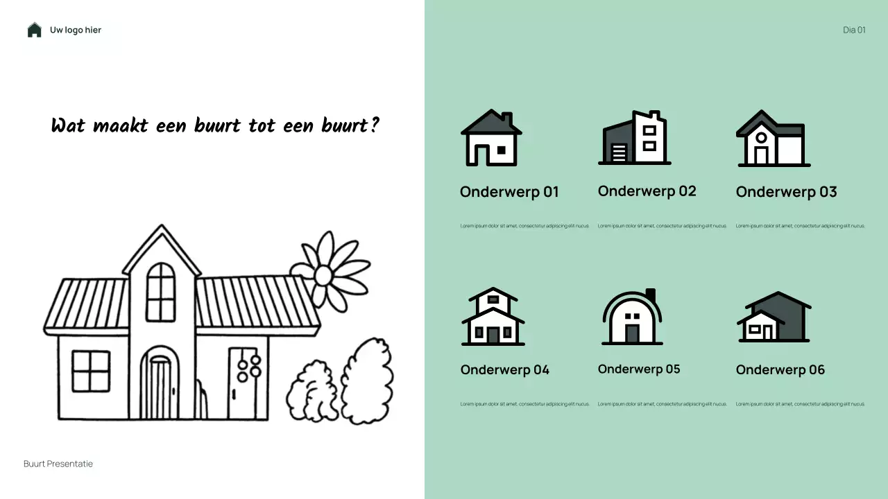 Groene, eenvoudige, bloemige presentatie van mijn buurt