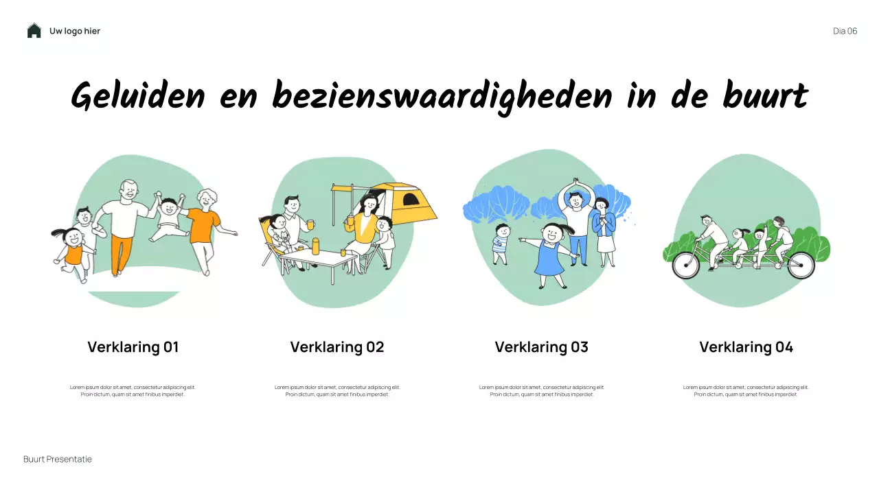 Groene, eenvoudige, bloemige presentatie van mijn buurt