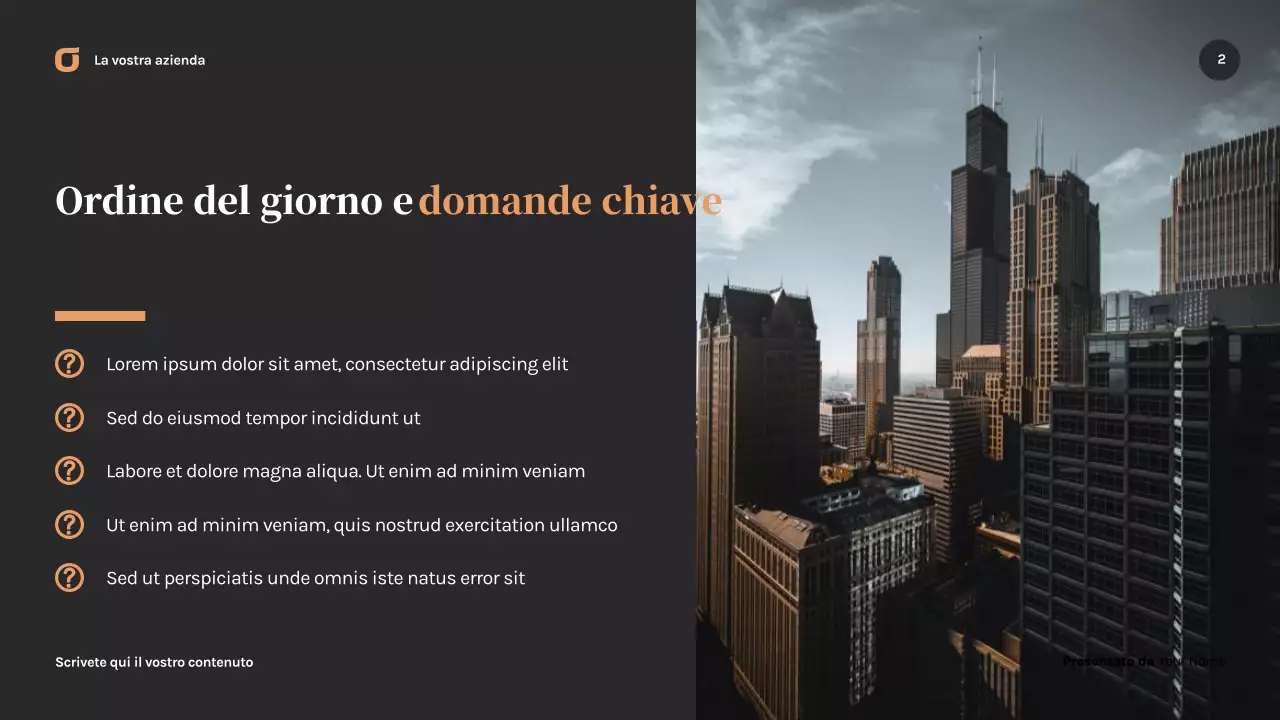 Presentazione aziendale moderna nera