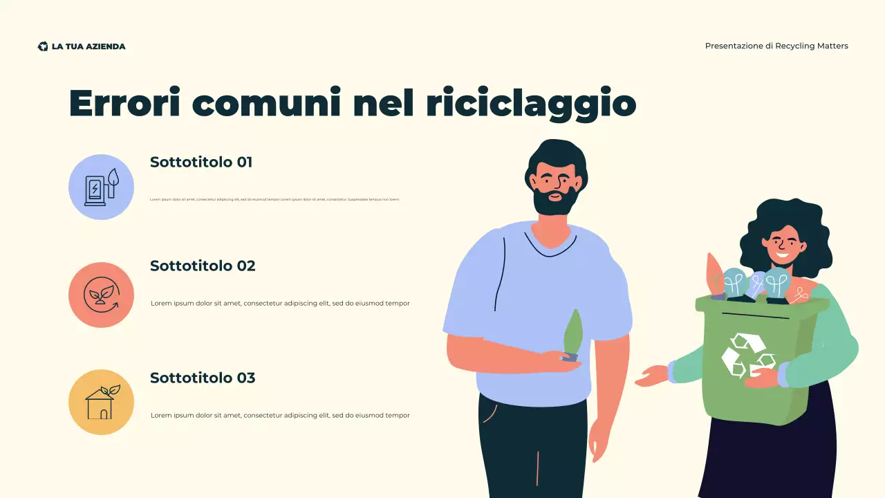 Presentazione illustrativa moderna ed ecologica sul riciclaggio ecologico