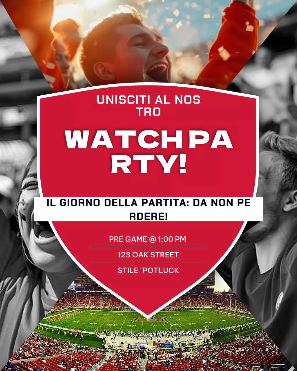 Post di Instagram con invito per la festa con orologio sportivo rosso audace