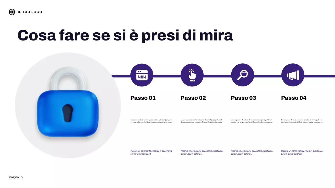 Presentazione illustrativa 3D blu sulla sicurezza in Internet