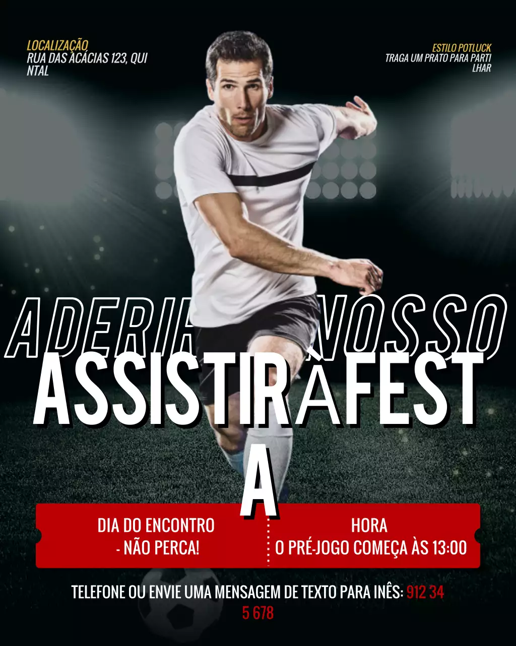 Postagem de convite para futebol moderno preto no Instagram