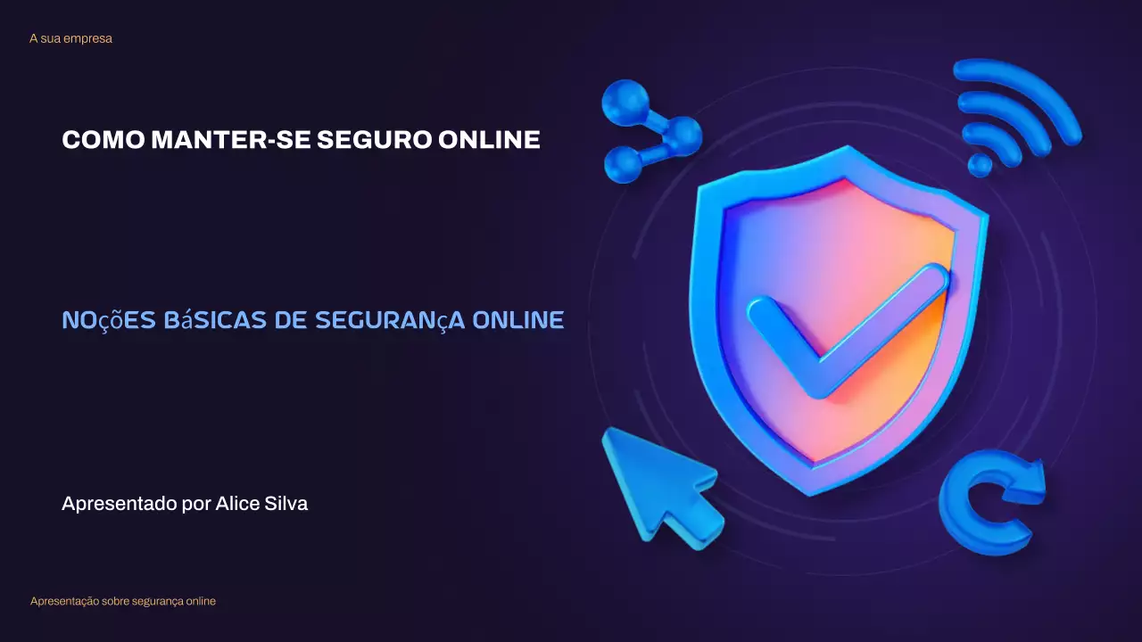 Apresentação ilustrativa sobre segurança na Internet em 3D azul