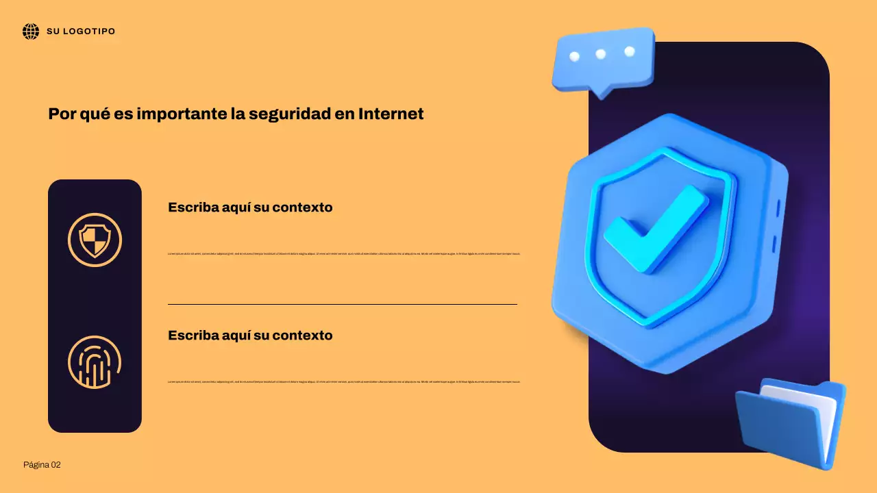 Presentación ilustrativa 3D azul sobre seguridad en Internet