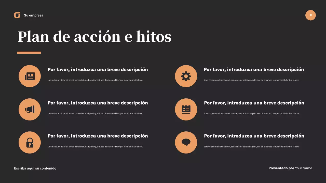 Presentación empresarial moderna en negro