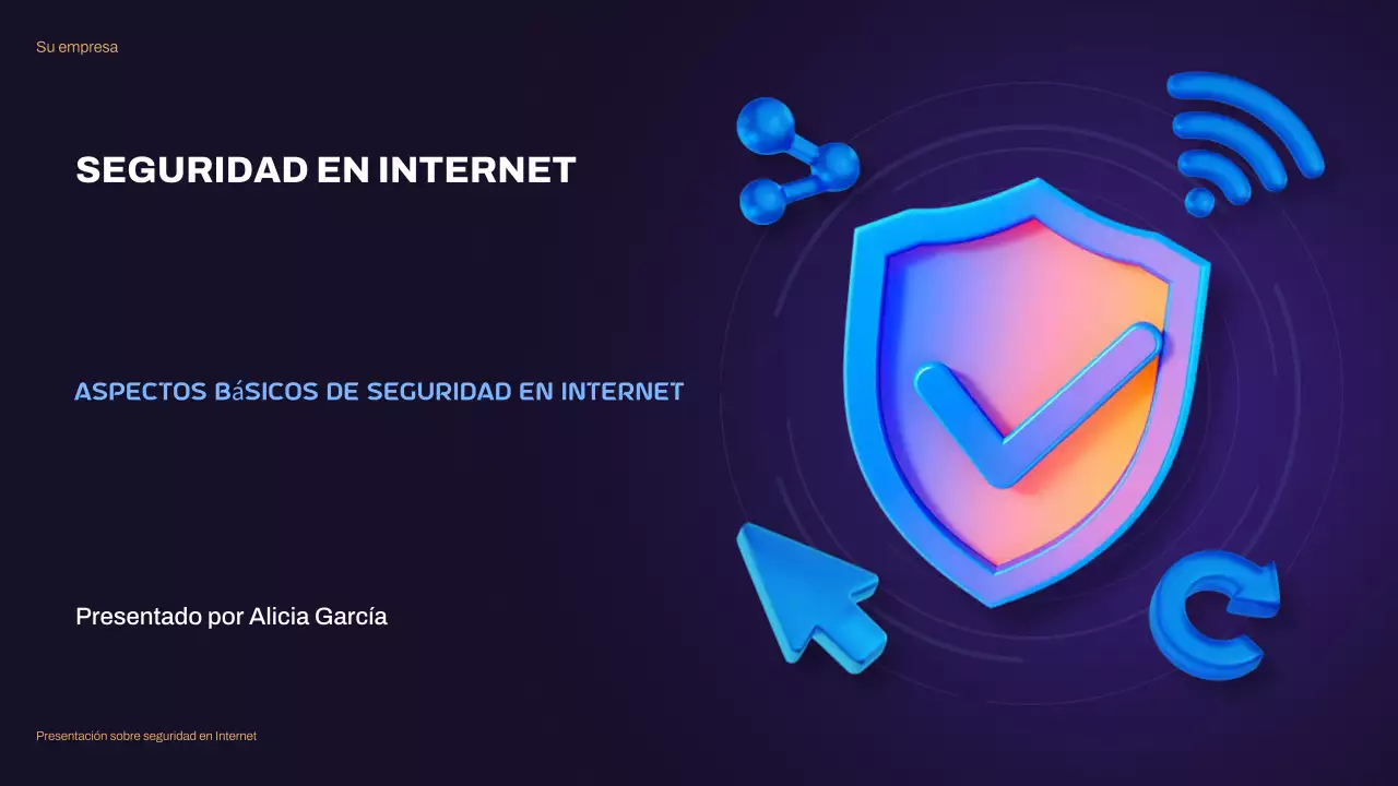 Presentación ilustrativa 3D azul sobre seguridad en Internet