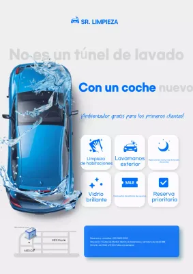 Anuncio de lavado de autos moderno azul