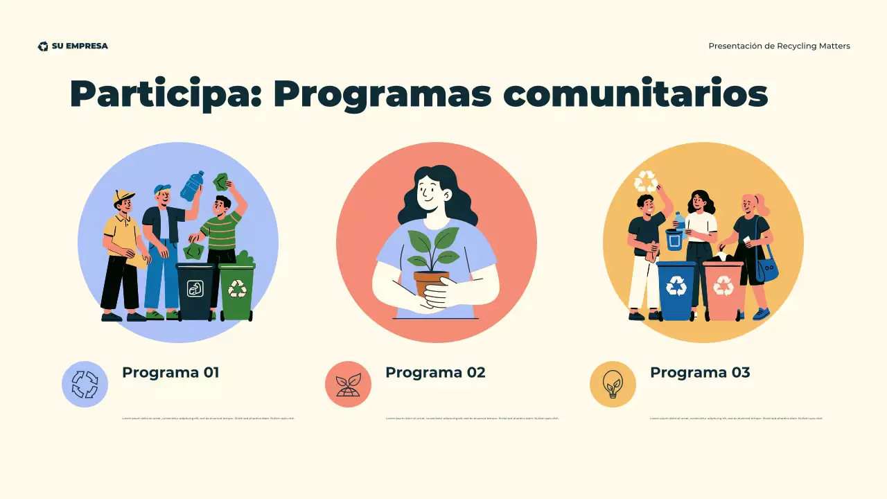 Presentación ilustrativa moderna y ecológica sobre reciclaje ecológico