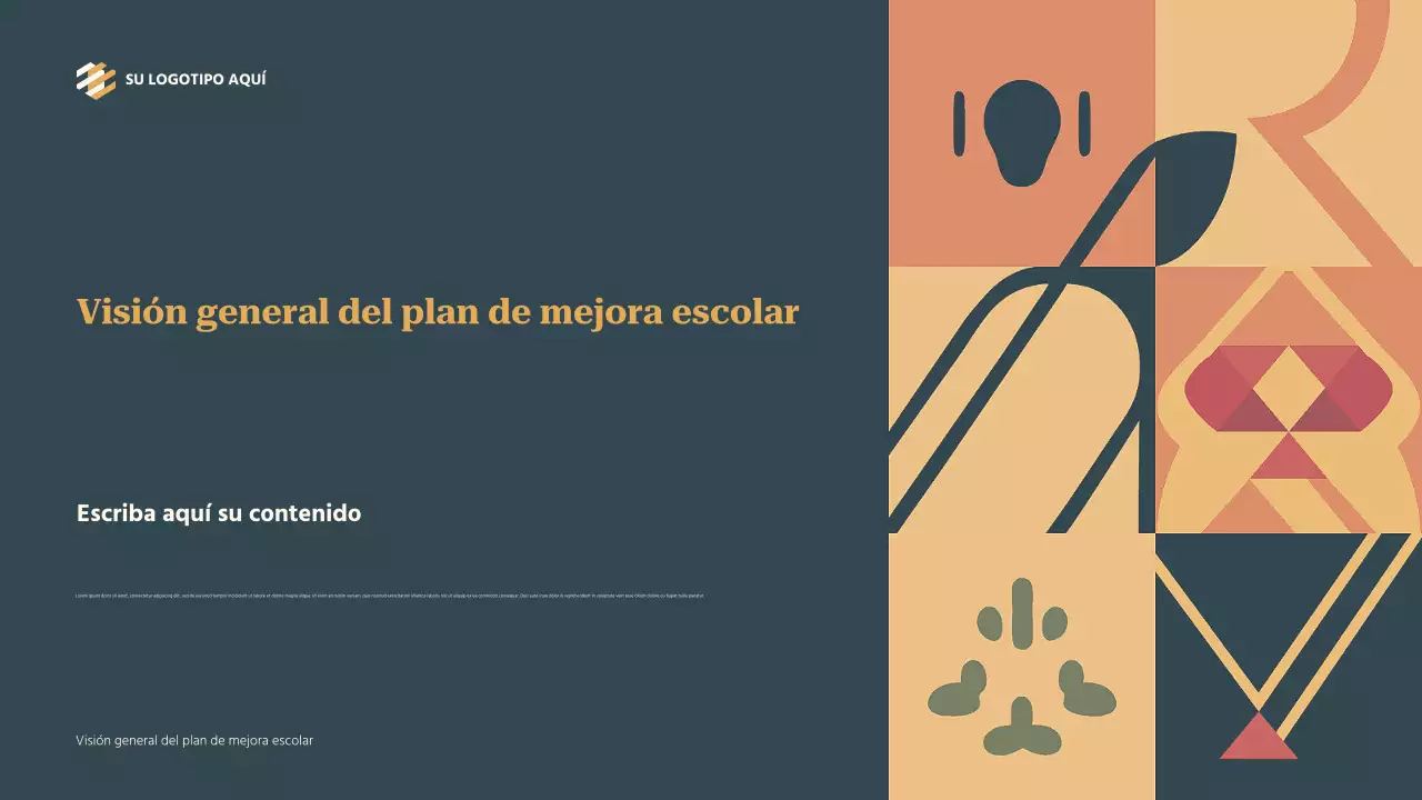 Presentación general del plan de mejora escolar en color verde azulado