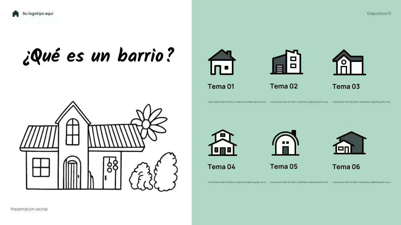 Presentación de mi barrio con flores sencillas y verdes