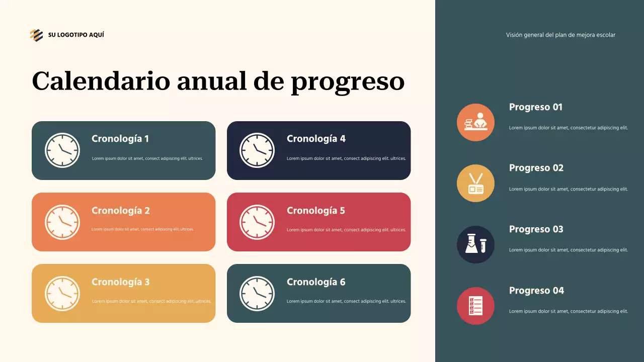 Presentación general del plan de mejora escolar en color verde azulado