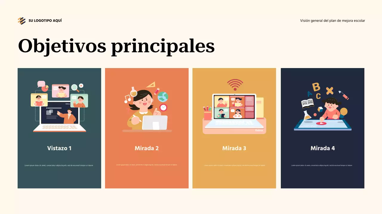 Presentación general del plan de mejora escolar en color verde azulado