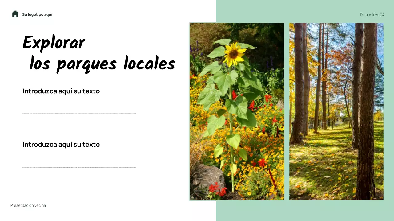 Presentación de mi barrio con flores sencillas y verdes