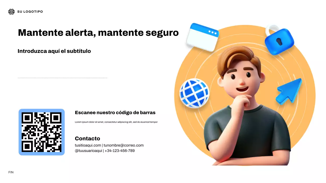 Presentación ilustrativa 3D azul sobre seguridad en Internet