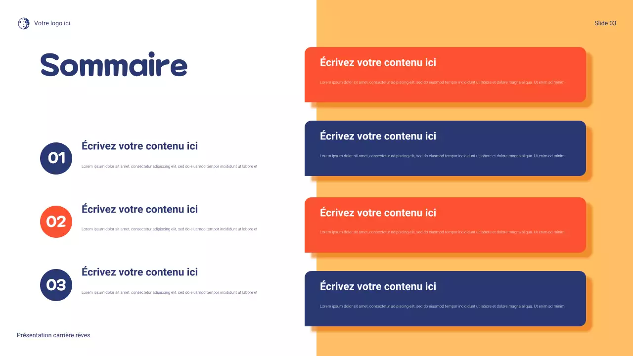 Présentation ludique de ma carrière de rêve en bleu et orange