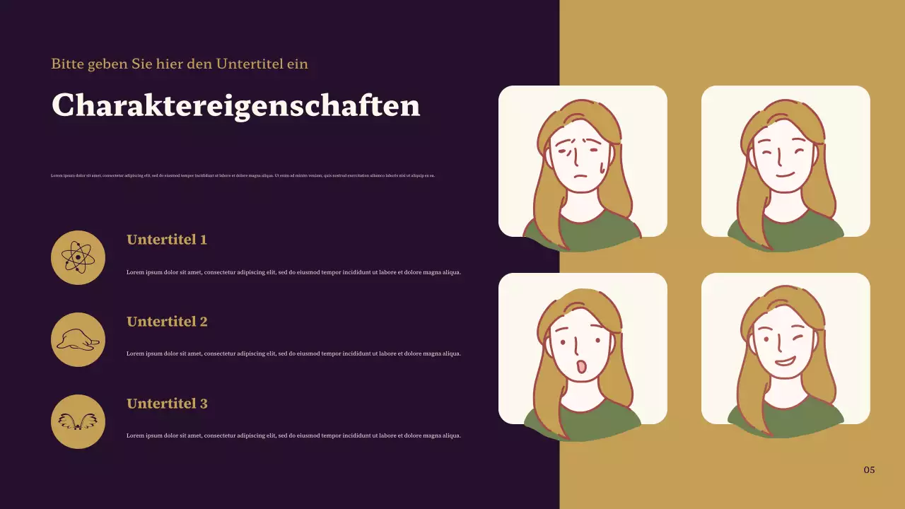 Lila und Braun – Klassische Präsentation „Mein Lieblingscharakter“