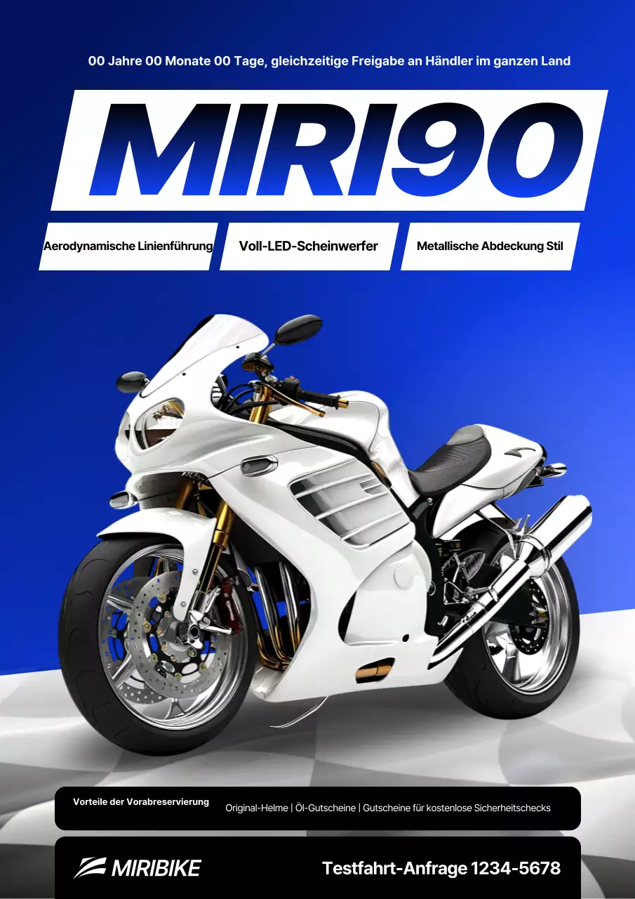 Werbeaktion zur Einführung eines modernen blauen Motorrads