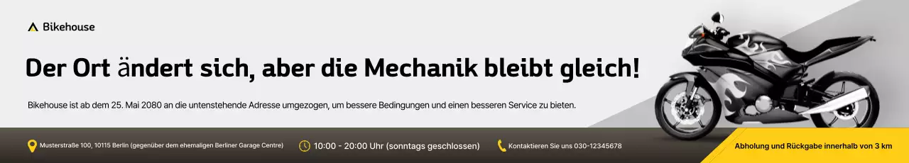 Schwarzer moderner Hinweis für eine Motorradwerkstatt