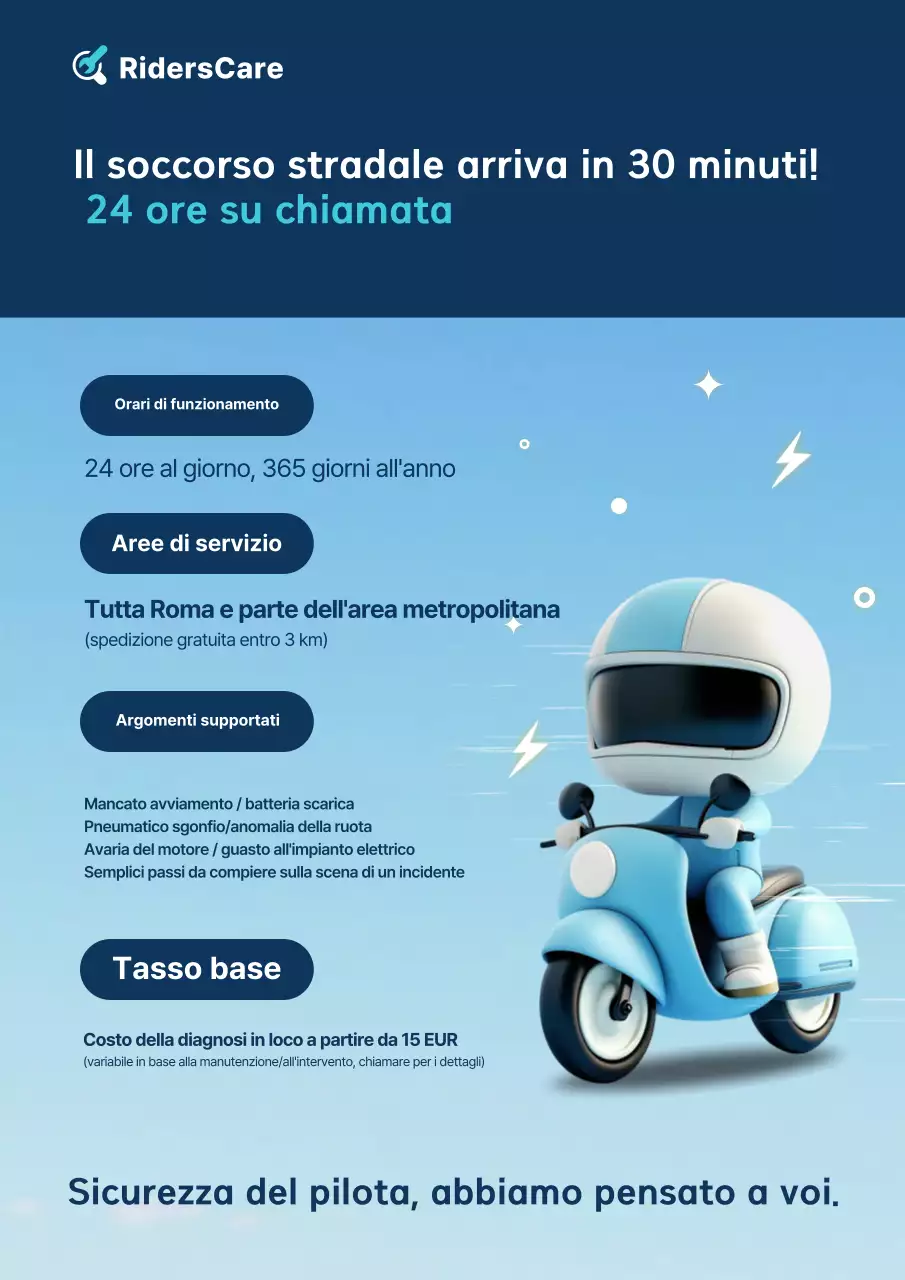 Pubblicità di risposta alle emergenze per moto moderne blu cielo