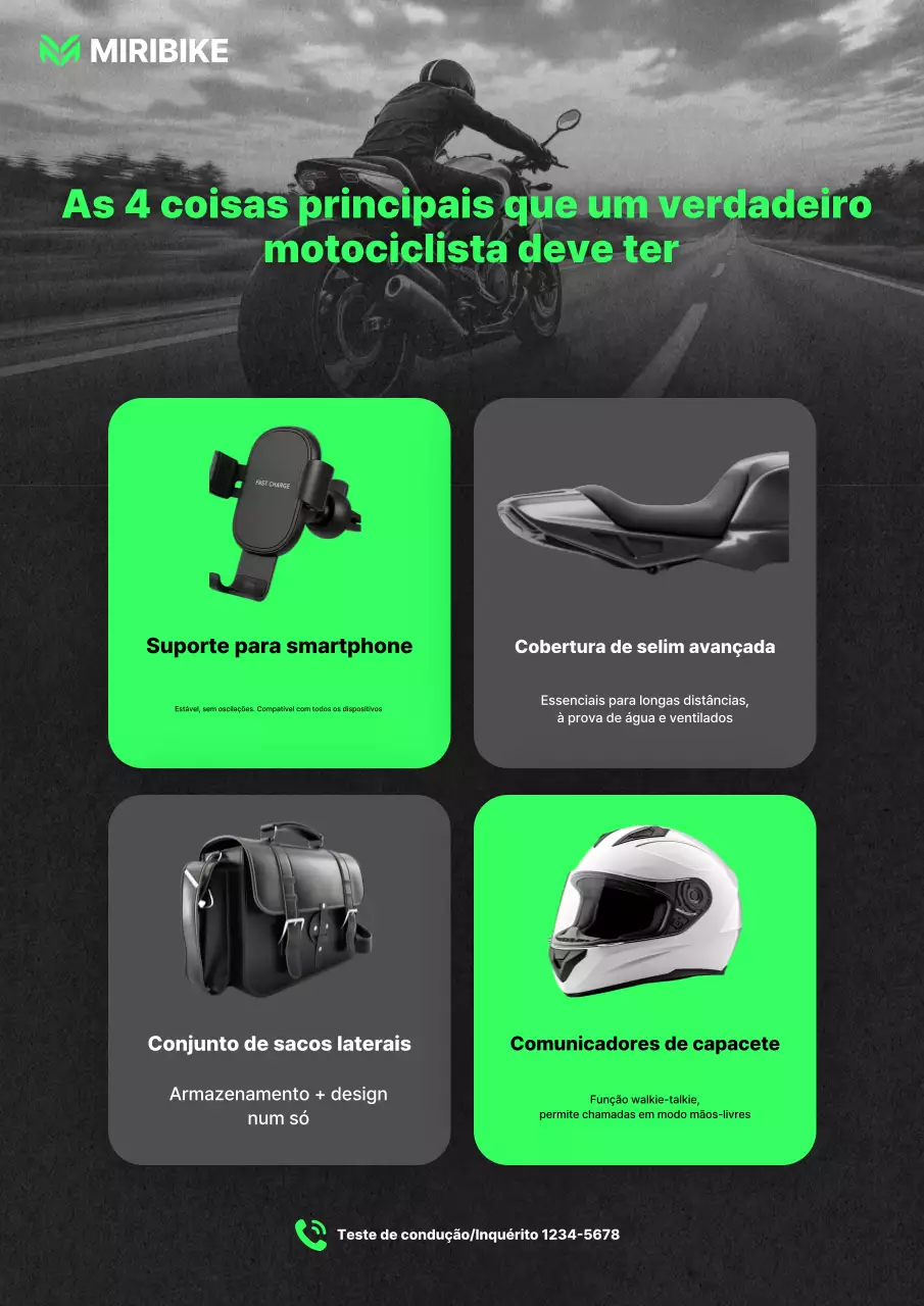 Anúncio de acessórios modernos e ecológicos para motociclistas