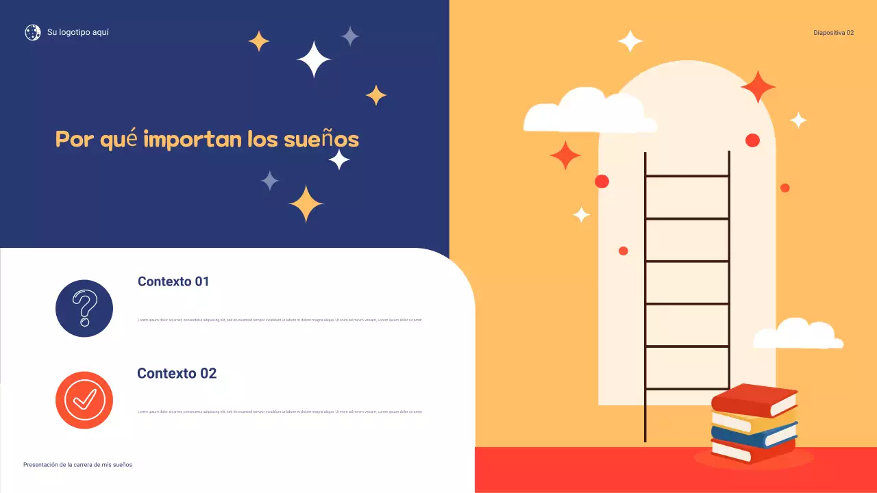 Presentación lúdica de mi carrera soñada en azul y naranja