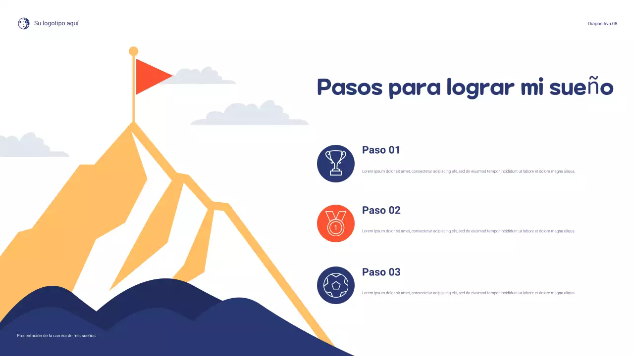 Presentación lúdica de mi carrera soñada en azul y naranja