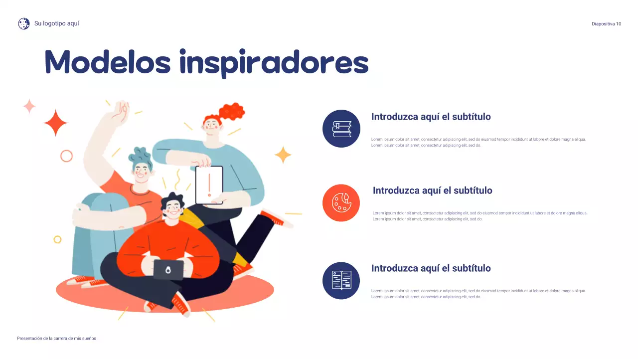 Presentación lúdica de mi carrera soñada en azul y naranja