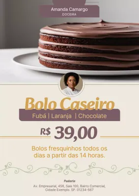 Cartaz promocional de bolo rústico marrom