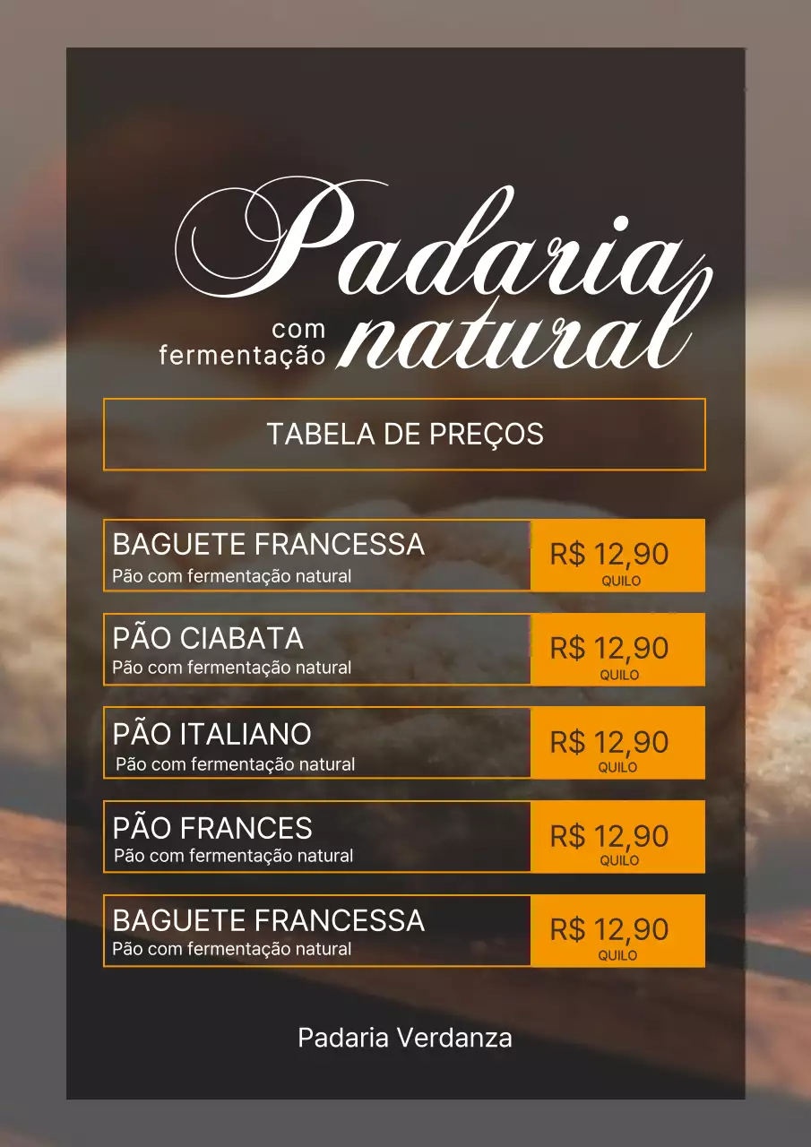 Cartaz do cardápio da padaria elegante marrom