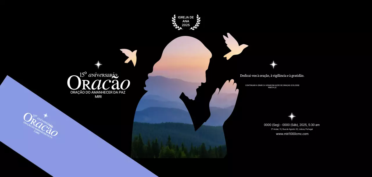 Promoção de reunião de oração da igreja com silhueta de Jesus com foto