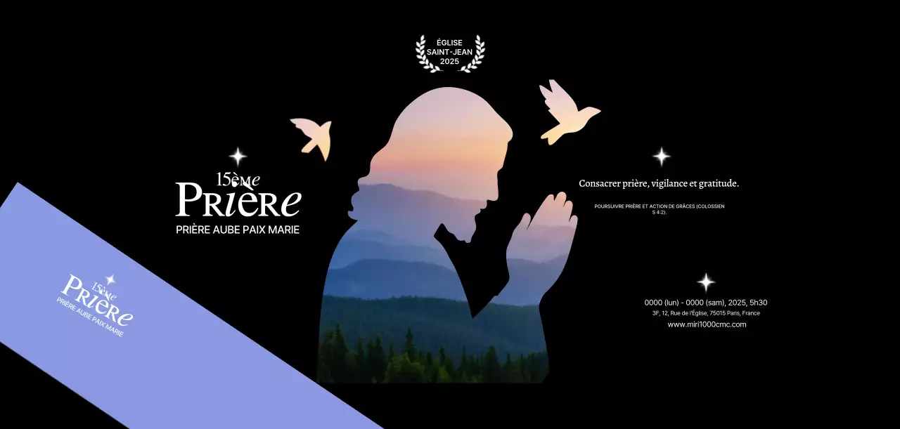 Promotion d'une réunion de prière à l'église avec la silhouette de Jésus et sa photo