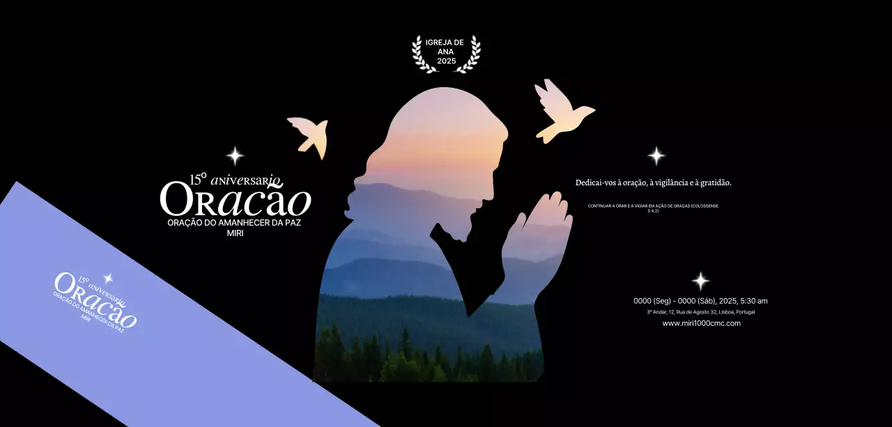 Promoção de reunião de oração da igreja com silhueta de Jesus com foto