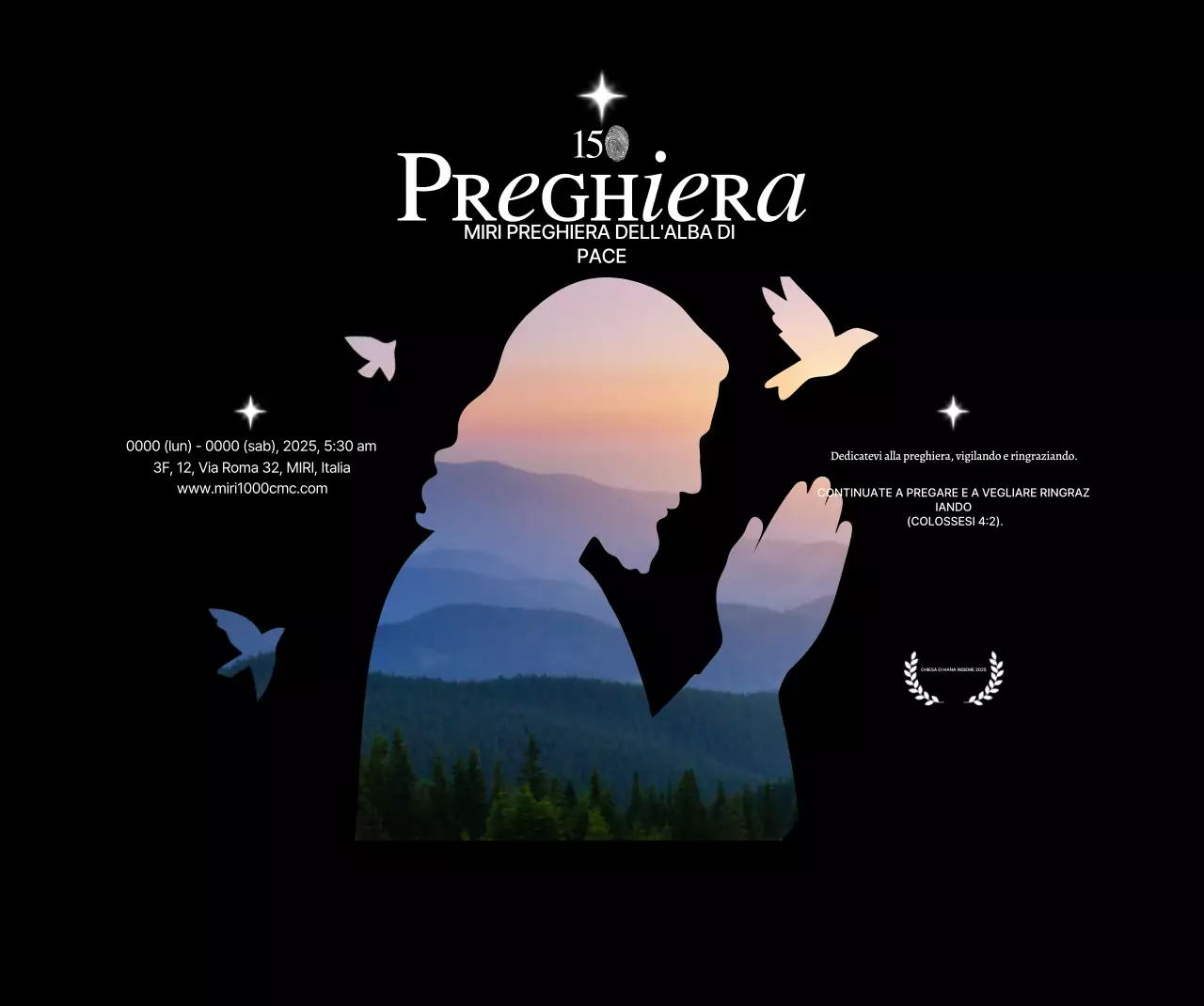 Promozione dell'incontro di preghiera in chiesa con la silhouette di Gesù con foto