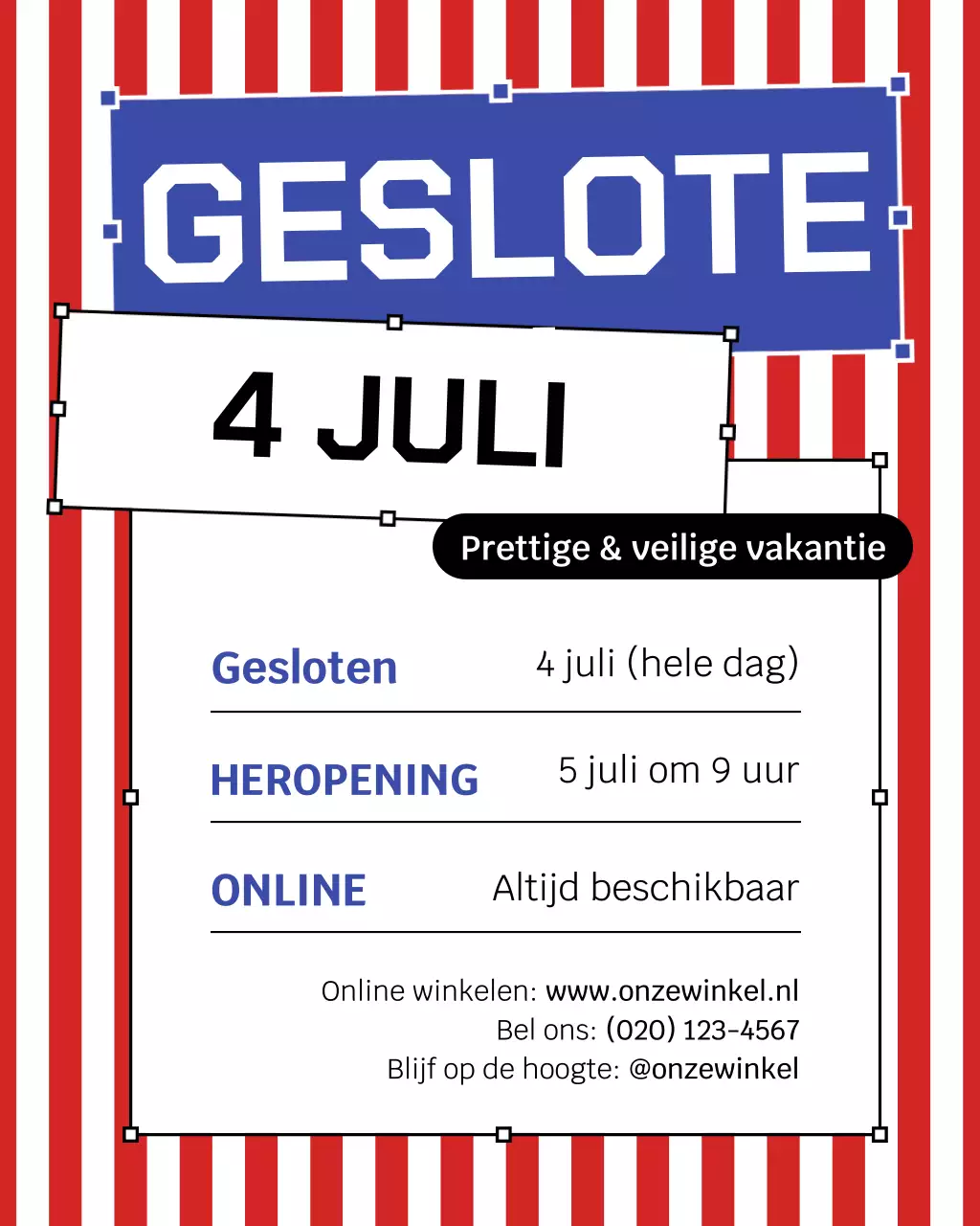 Instagram-bericht over de sluiting van de Blue Neo-Brutalism-vakantie