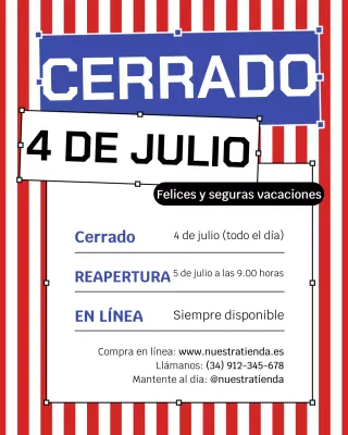 Publicación de Instagram del anuncio del cierre de Blue Neo-Brutalism Holiday