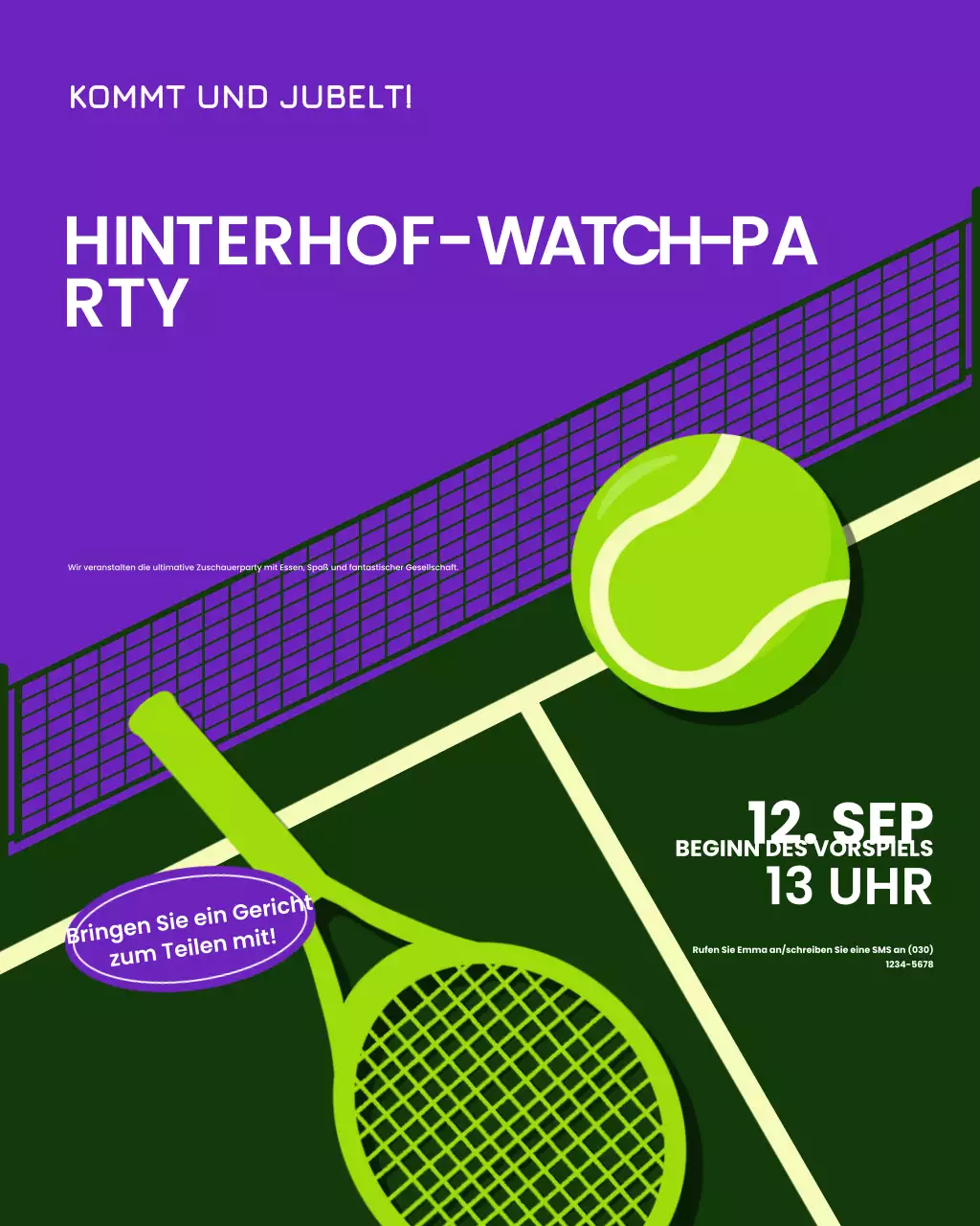Grüner illustrativer Instagram-Beitrag zur Tennis-Watch-Party