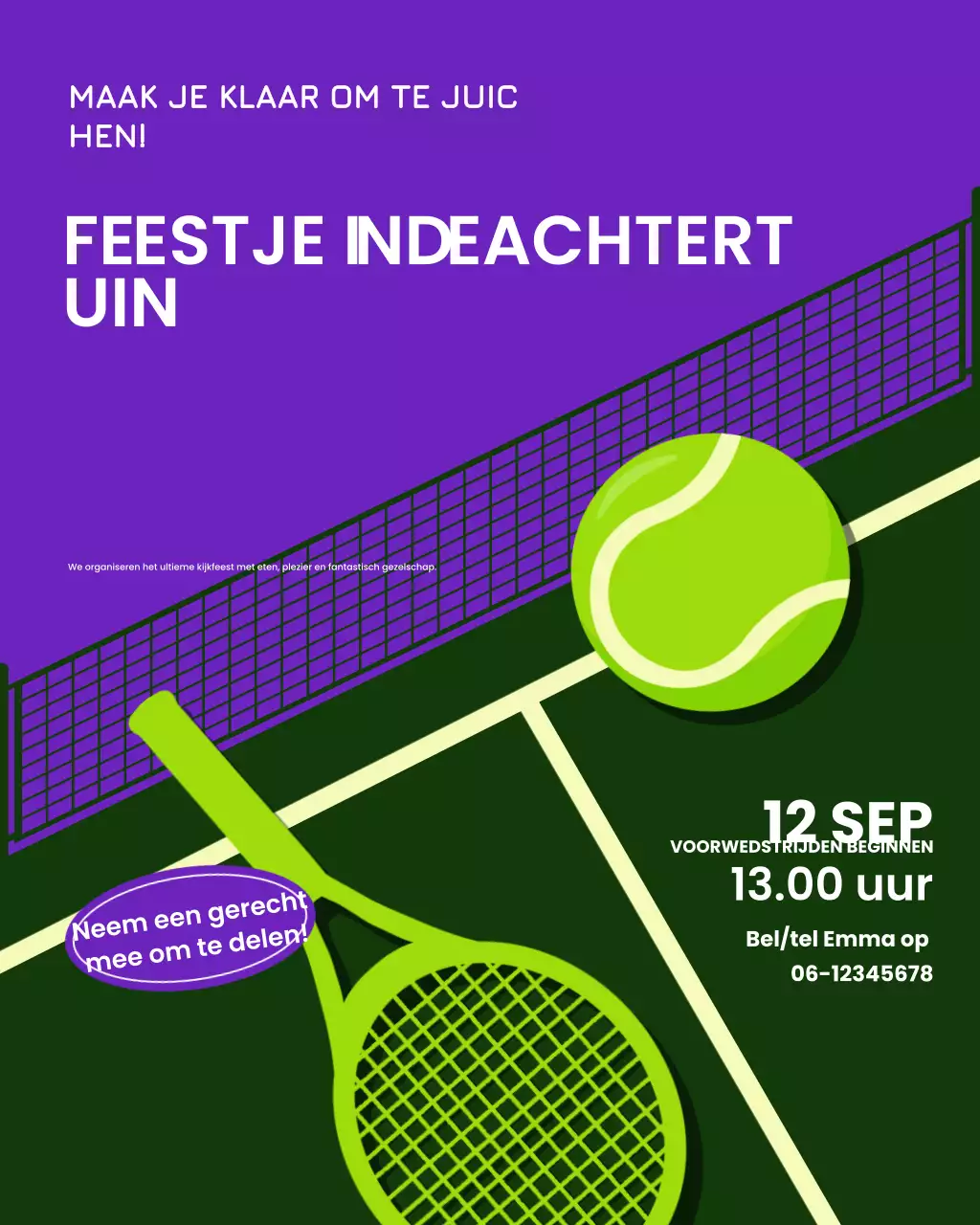 Groene illustratieve tennis kijkfeest Instagram-post