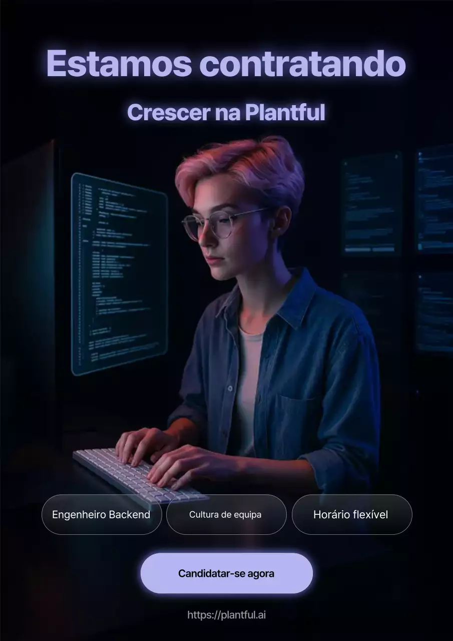 Anúncio de contratação em roxo neon