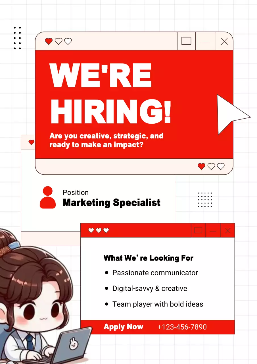 화이트 앤 레드 미니멀리스트 모집 전단지