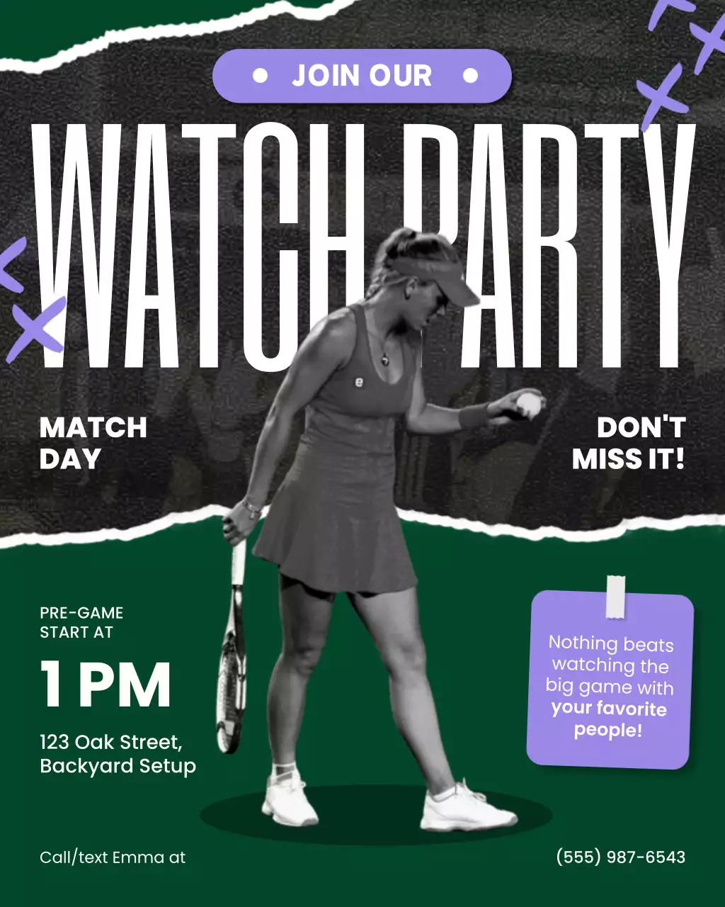 Green and Purple Tennis Watch Party Event Instagram Post