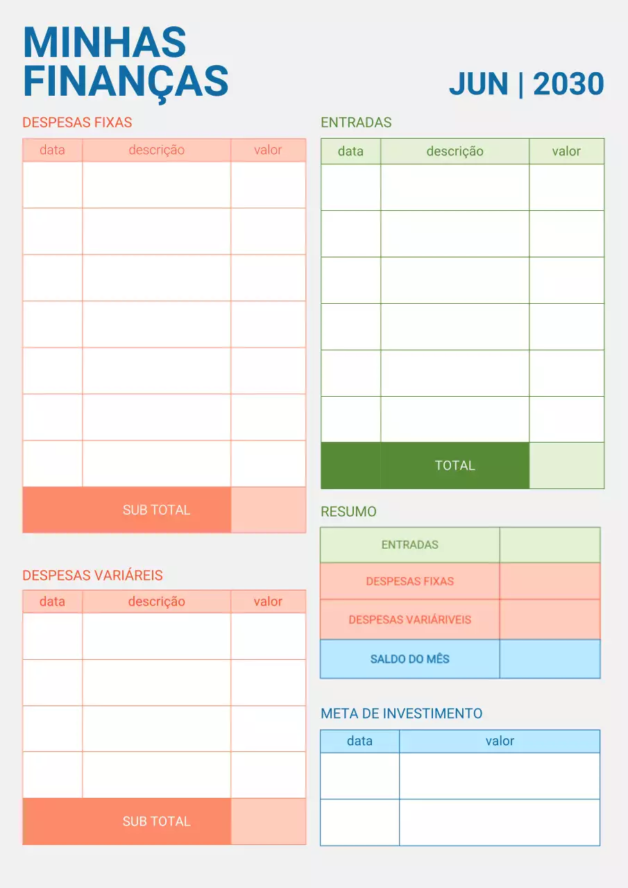 Pôster Azul do Planejador Financeiro Minimalista
