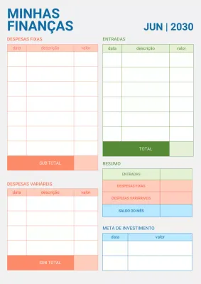 Pôster Azul do Planejador Financeiro Minimalista