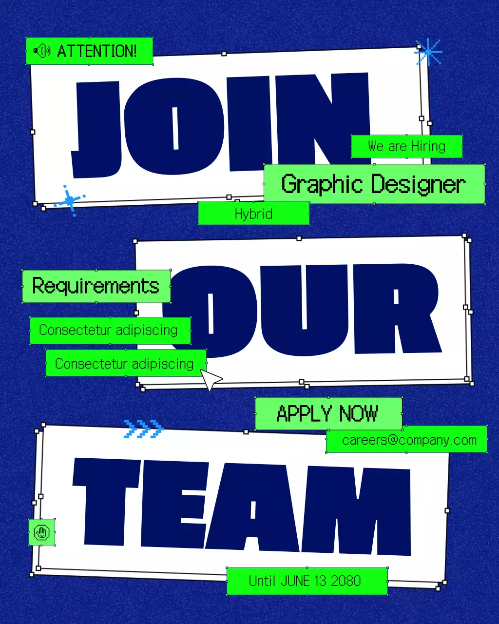 Blue Neo-Brutalism Recruitment Announcement Instagram Post