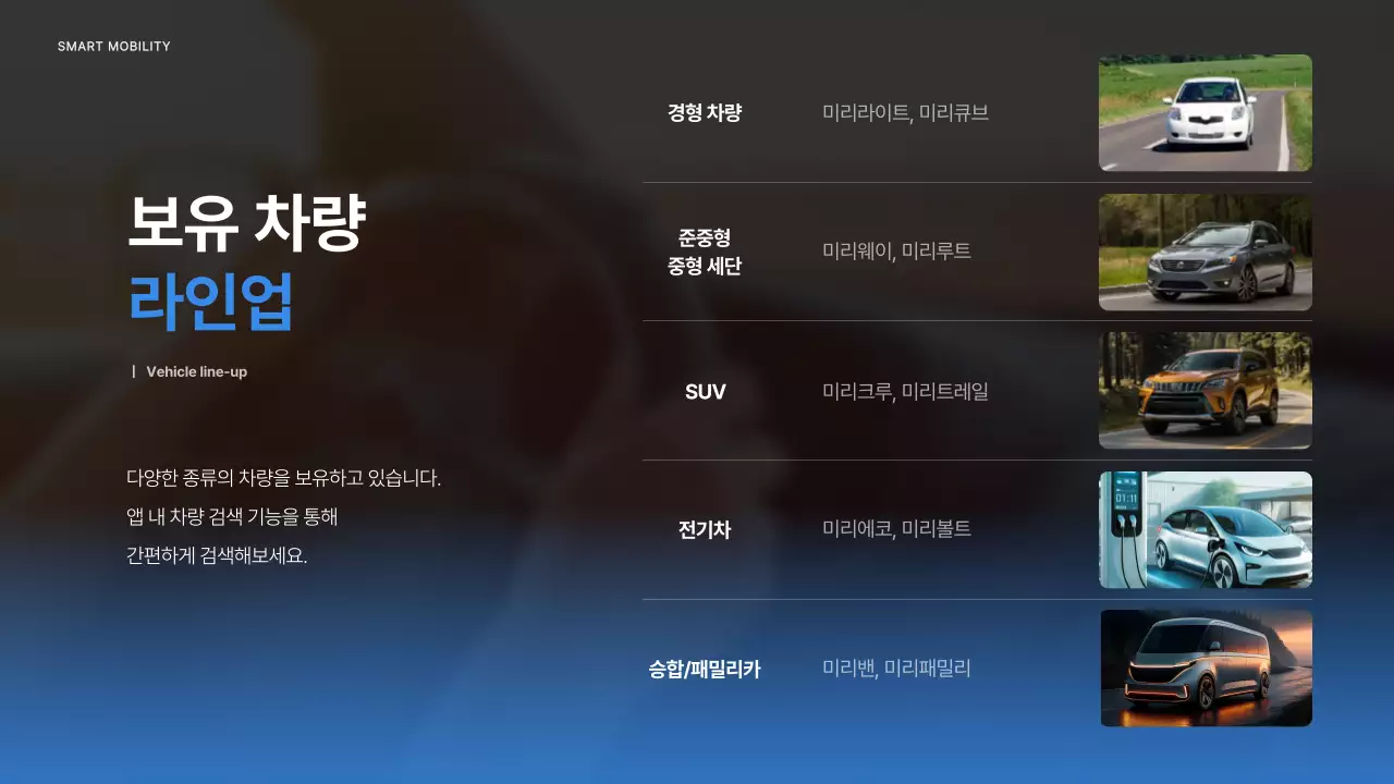 하늘색의 심플한 카셰어링 서비스 플랫폼 소개서